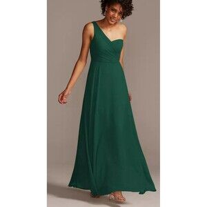 Davids Bridal Bridesmaid Dress Full Skirt With One Shoulder Juniper Green Sz 20